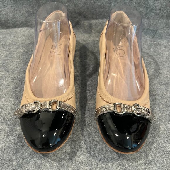 AGL Shoes - AGL Monika Cap Toe Ballet Size 38.5 8.5 NWOB Beige Black Patent